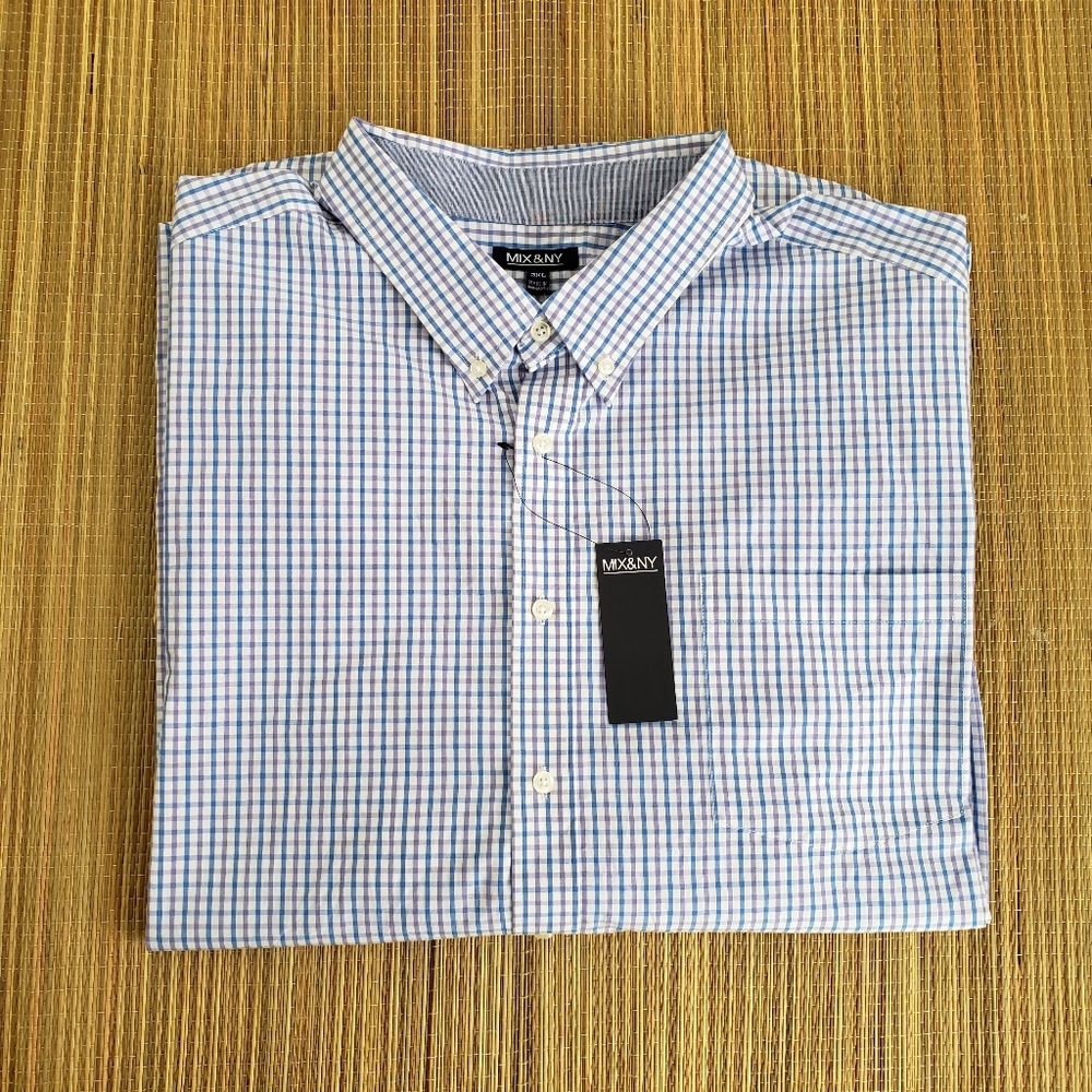MIX & NY BUTTON UP DRESS SHIRT TATTERSALL PATTERN